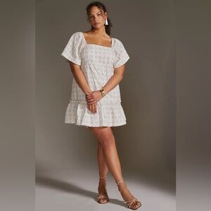 NWOT Anthropologie Maeve Smocked Tunic Mini Dress sz 1X white/cream